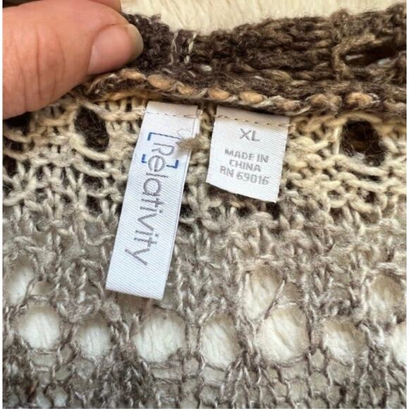 Black, Cream, Gray Open Front Neutral Striped Knit Crochet Cardigan Sweater 1X - Picture 7 of 10